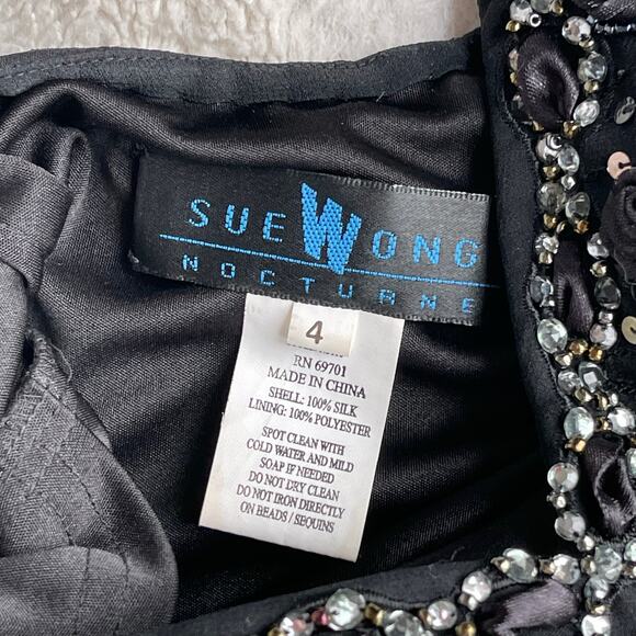 Sue Wong beaded sequin rosette halter silk prom dress fairy cocktail Nocturne 4 - Picture 4 of 14